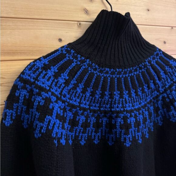 Tory Sport Size Large Wool Black Blue Fair Isle Pullover Turtleneck Sweater - Picture 8 of 12
